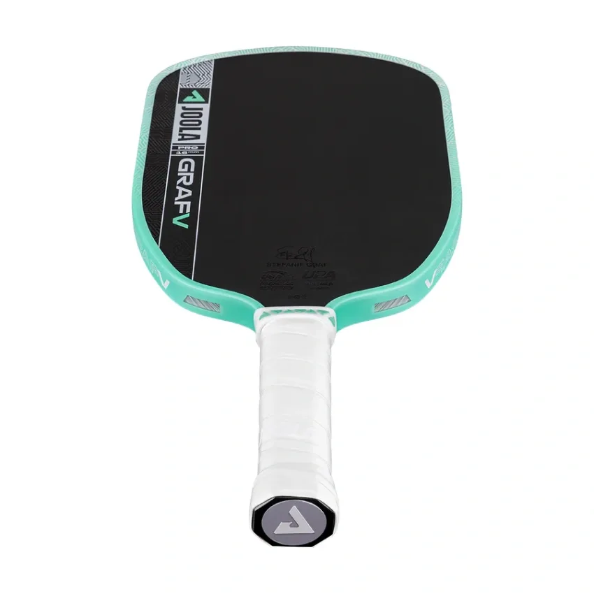 JOOLA Graf Pro V 16mm nhìn thẳng từ phía cán, thấy cán chu vi 4,125 in và đuôi cán