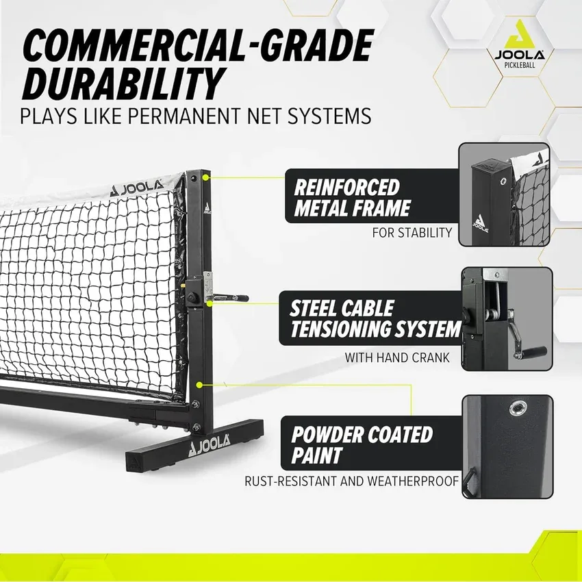 Đồ họa khung kim loại gia cố và sơn tĩnh điện của JOOLA Pro Pickleball Net (S)