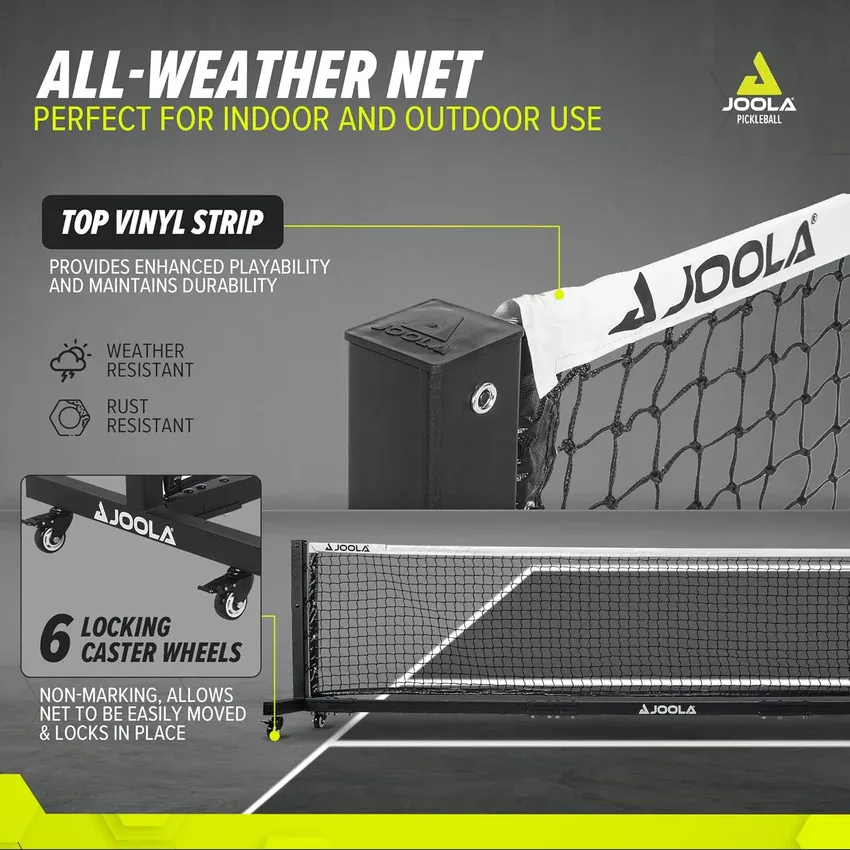 Đồ họa JOOLA về 6 bánh xe khoá được, không để vết của Pro Pickleball Net (C)