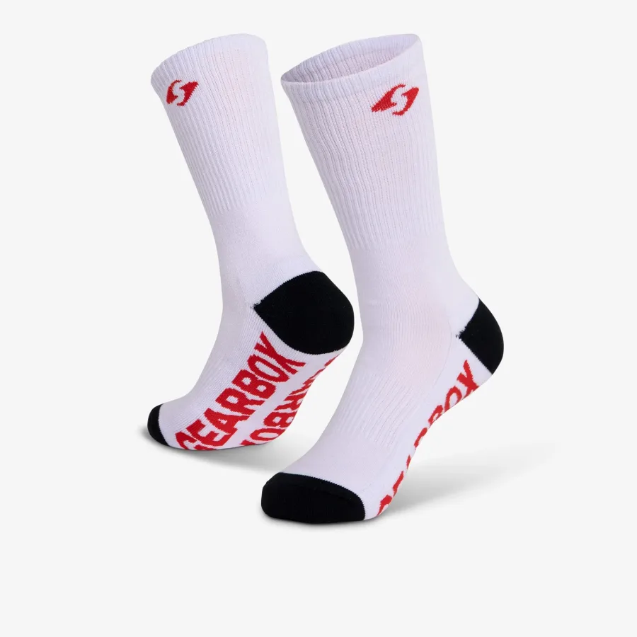 Một đôi tất Gearbox Crew Socks cổ cao tới giữa bắp chân đặt cạnh nhau