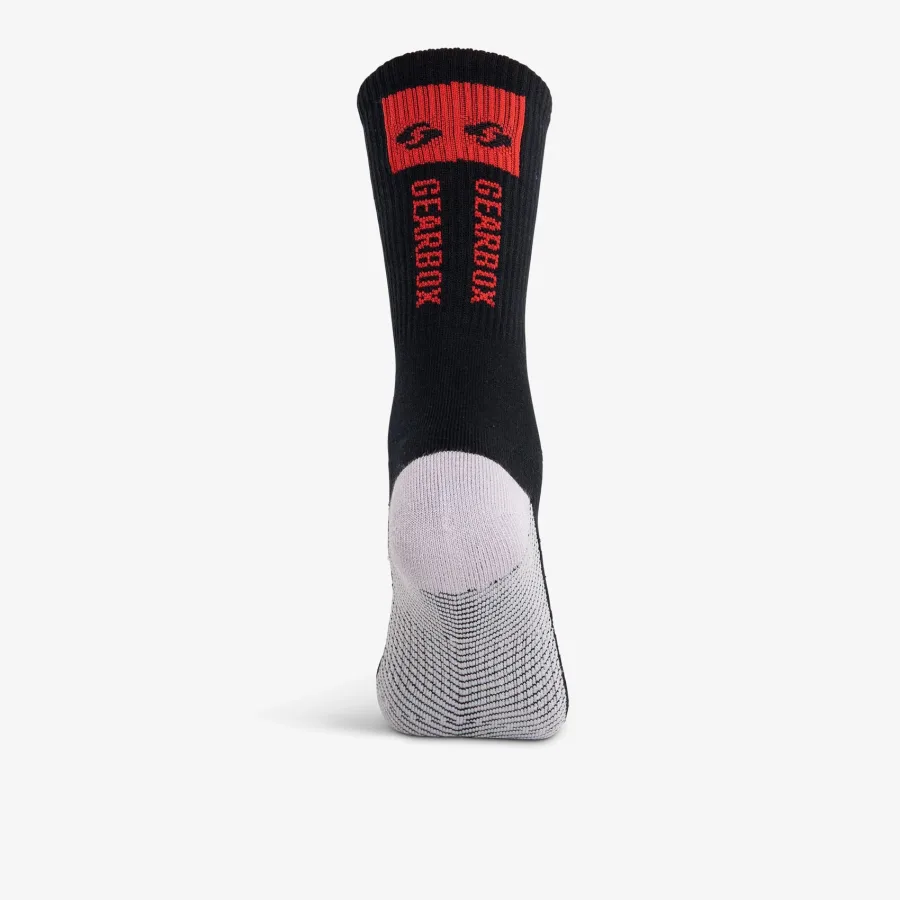 Mặt sau tất Gearbox Crew Socks Black/Grey, thấy phần gót và cổ tất