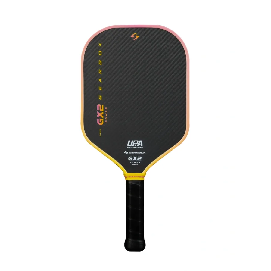 Mặt sau GX2 Power Hybrid Limited Edition Yellow Pink nhìn thẳng, thấy đầu vợt dáng Hybrid
