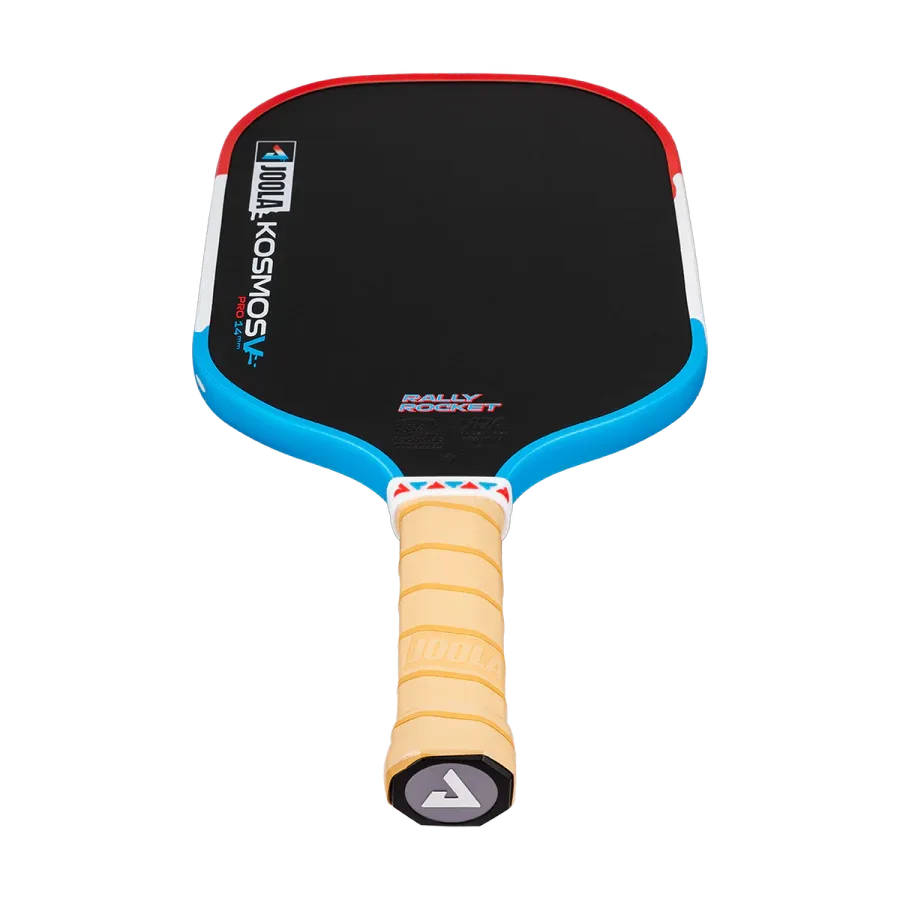 Tay cầm và đuôi cán JOOLA Kosmos Pro V Rally Rocket 16mm nhìn từ phía dưới mặt vợt
